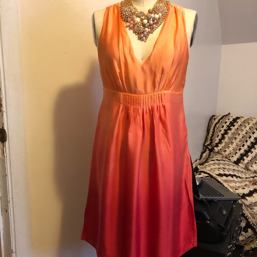 Two tone deep V neck Silk Dress